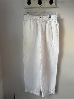Quince 100% European linen pants in White High rise Elastic Waist Cropped